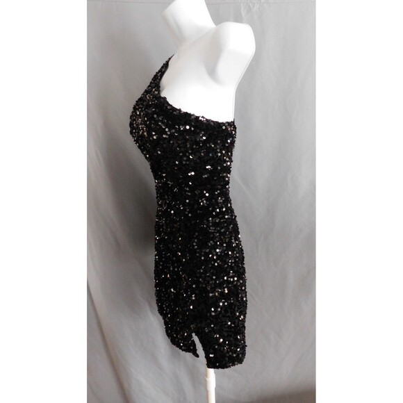 Vnaix Dress Juniors Black Sequin One Shoulder Wedding Prom Formal Holiday Size 4 - Picture 2 of 7
